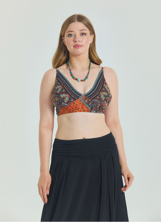 Lace Up Open Back Adjustable Brown Plus Size Blouse 4661